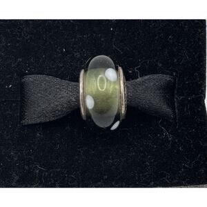 Pandora Sterling Silver Black with White Polka Dots‎ Murano Charm Bead 790603